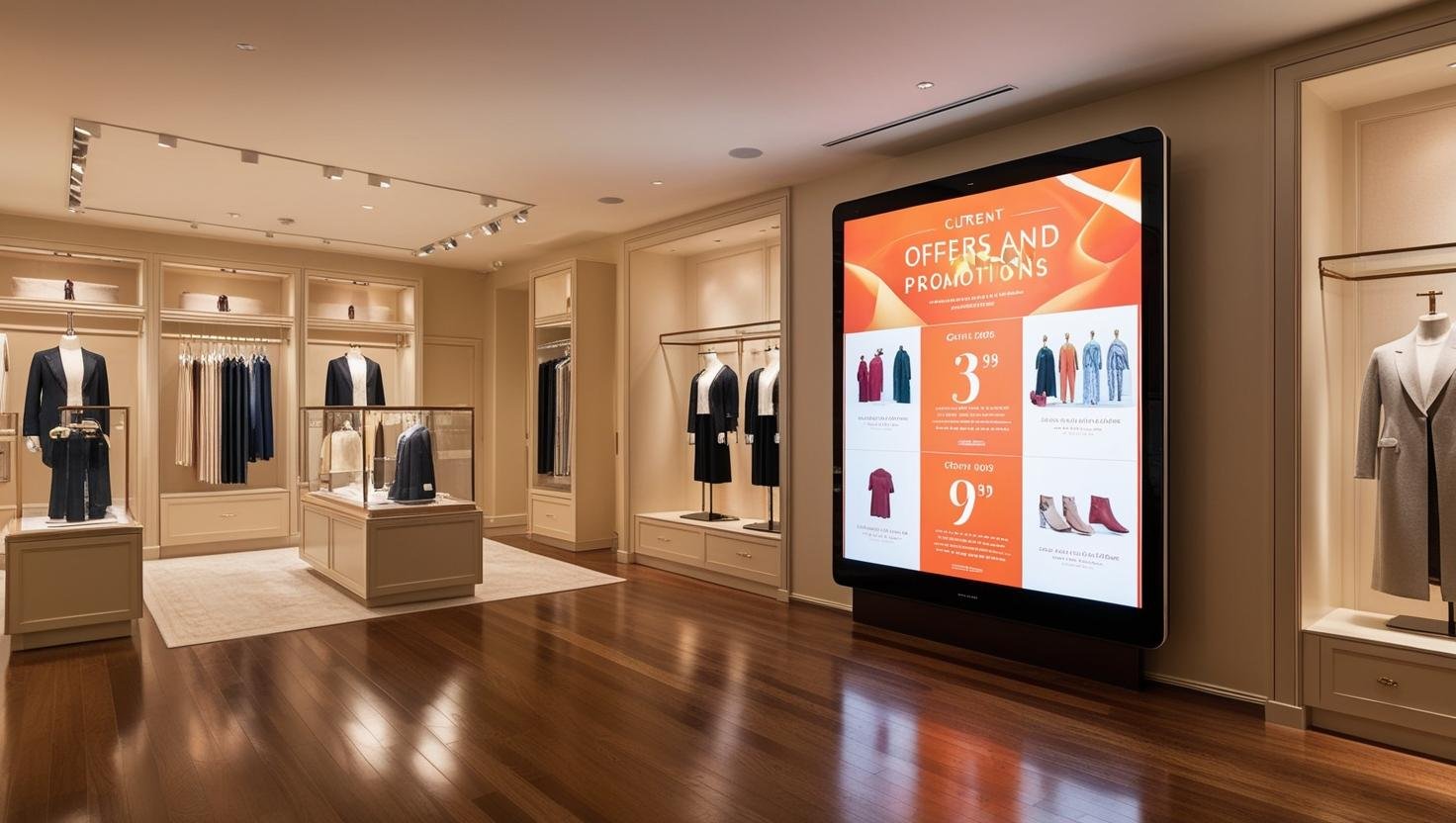 Monitor pubblicitario con digital signage in un negozio retail.